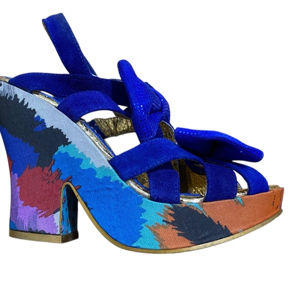 Irregular Choice Royal Blue and Gold Bow Heels - Picture 3 of 10